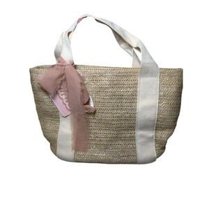 Mini Straw Tote Bag Beach Handbag‎ Purse Ribbon Accent